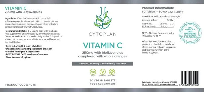 Vitamin C (Food State) 60 Tablets 250mg Per Capsule